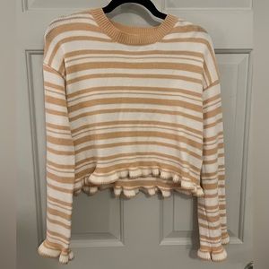 White and light brown/gold long sleeved cropped striped sweater size M/L